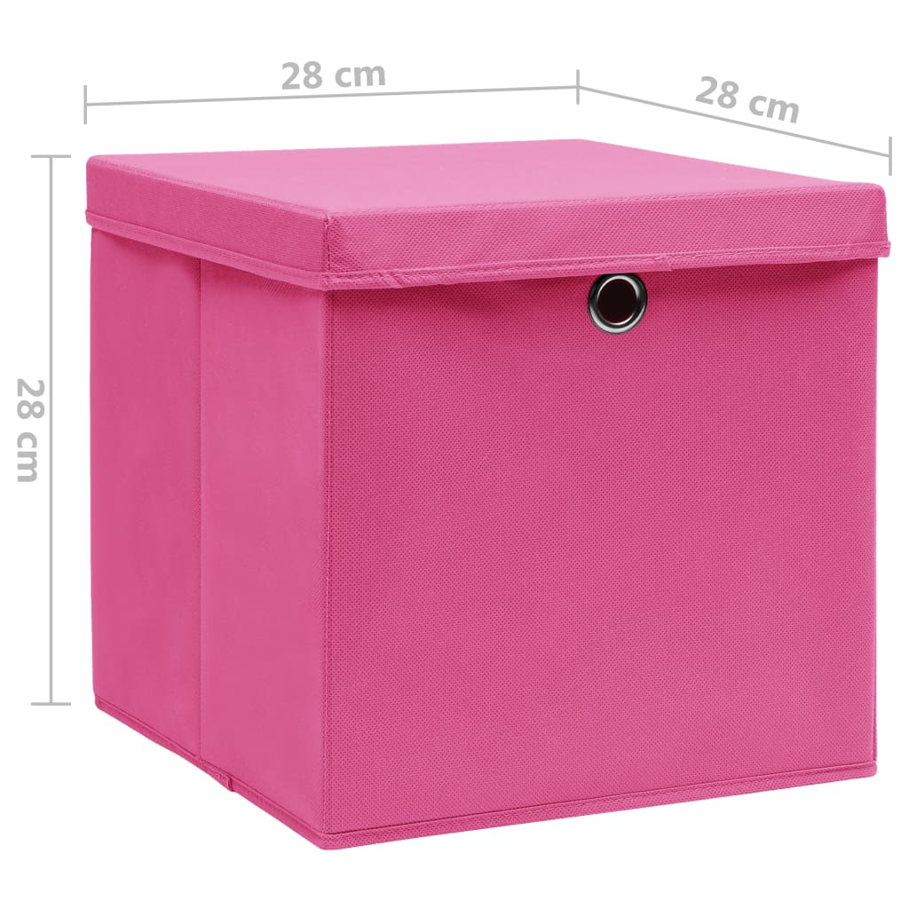 vidaXL uzglabāšanas kastes ar vāku, 10 gab., rozā, 28x28x28 cm