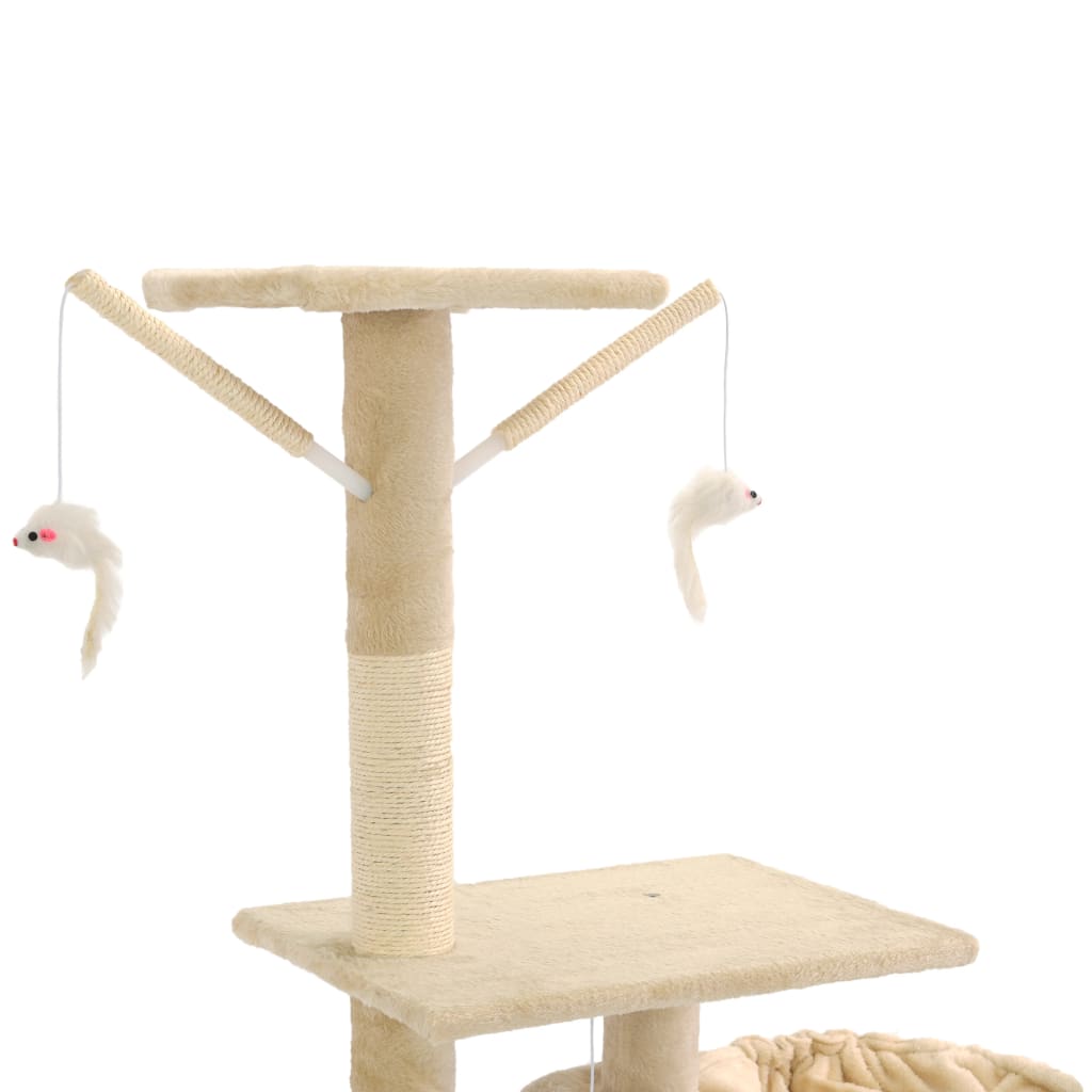 vidaXL kaķu māja, sizala stabi nagu asināšanai, 230-250 cm, bēša