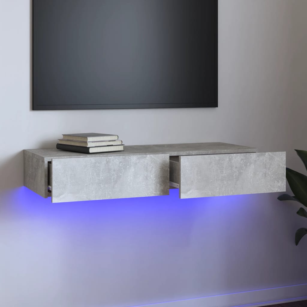vidaXL TV skapītis ar LED apgaismojumu, betona pelēks, 90x35x15,5 cm