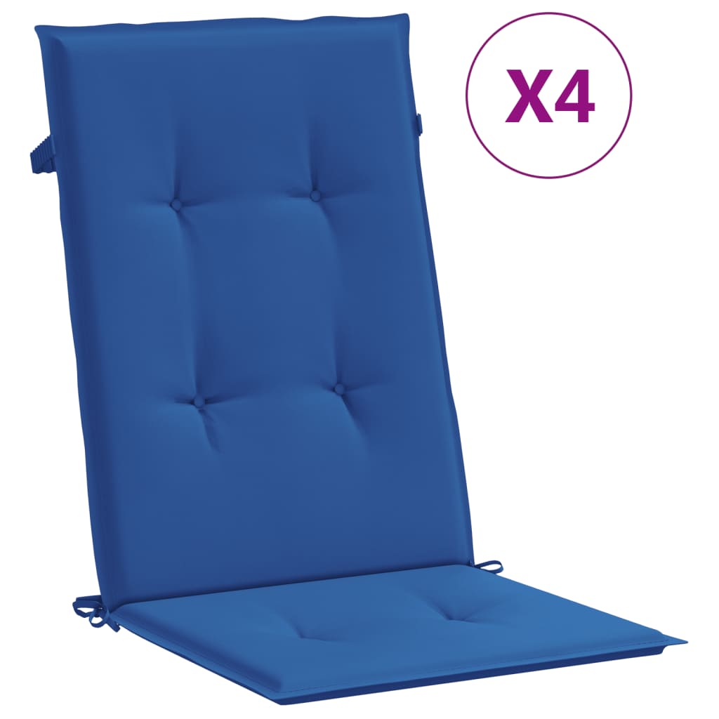 vidaXL dārza krēslu spilveni, 4 gab., koši zili, 120x50x3 cm, audums