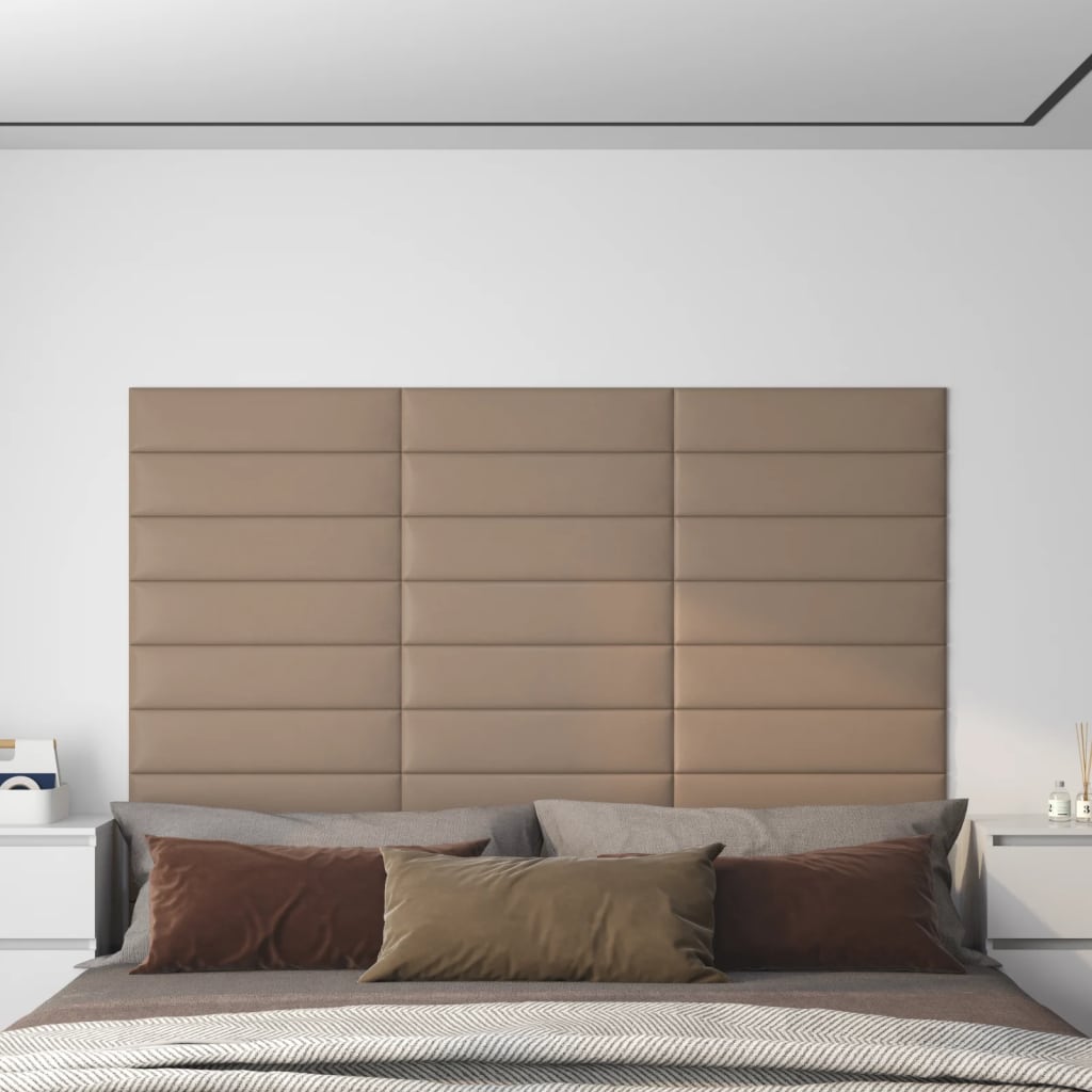 vidaXL sienas paneļi, 12 gab., 60x15 cm, mākslīgā āda, 1,08 m²
