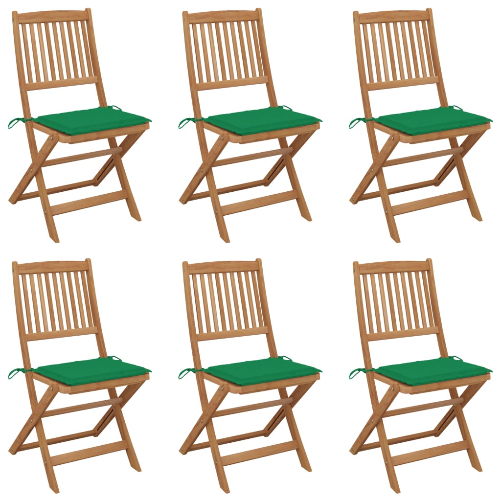 vidaXL saliekami dārza krēsli ar matračiem, 6 gab., akācijas masīvkoks