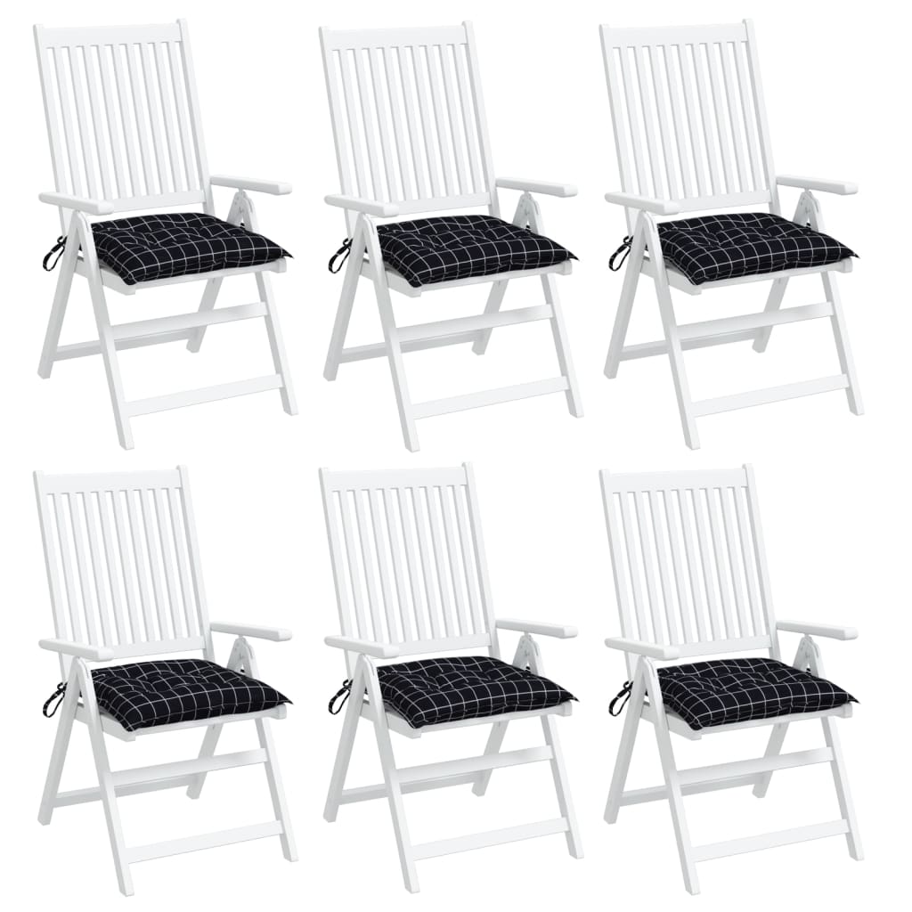vidaXL krēslu matrači, 6 gab., 40x40x7 cm, audums, melni četrstūri