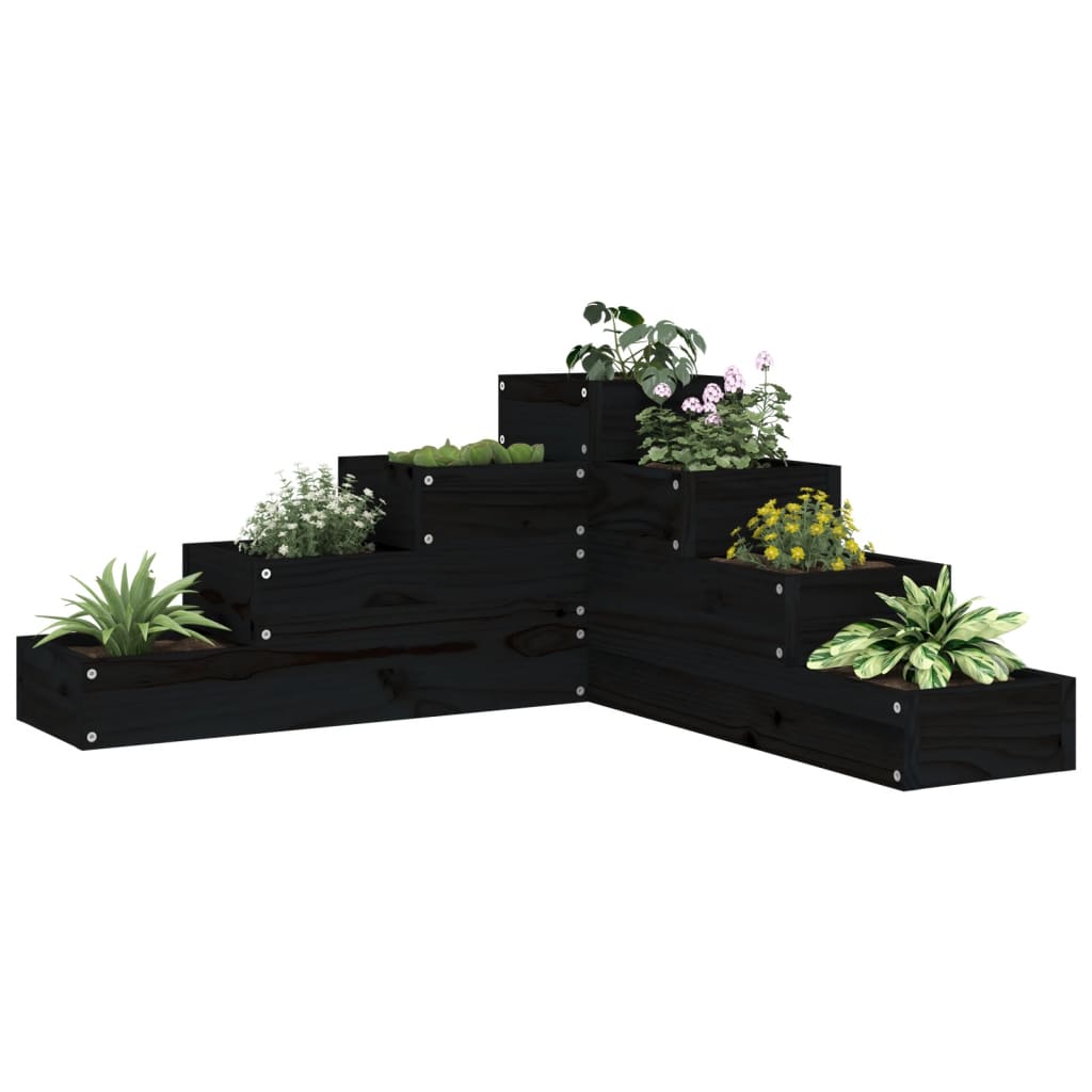 vidaXL dārza puķu kaste, 4 līmeņi, 80,5x79x36 cm, melna, priedes koks