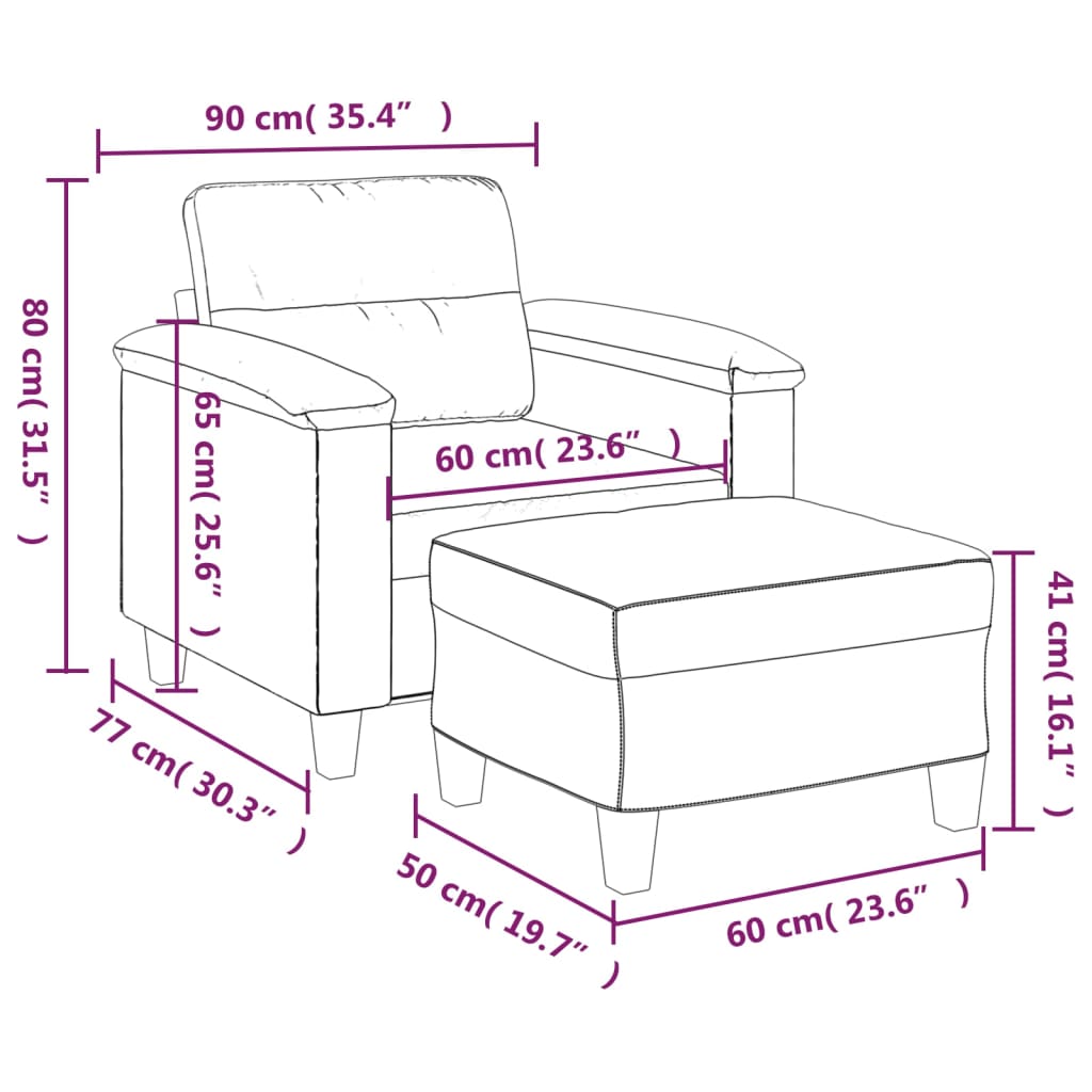 vidaXL atpūtas krēsls ar kājsoliņu, 60cm, kapučīno krāsas mākslīgā āda