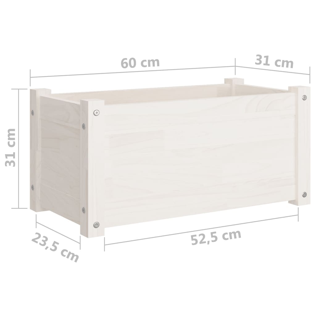 vidaXL dārza puķu kaste, 60x31x31 cm, balts priedes masīvkoks