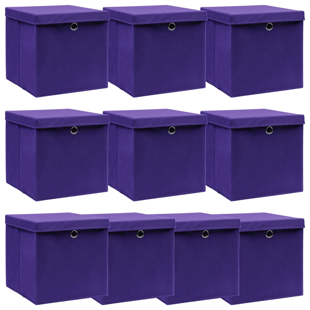 vidaXL uzglabāšanas kastes ar vāku, 10 gab., 32x32x32 cm, violetas