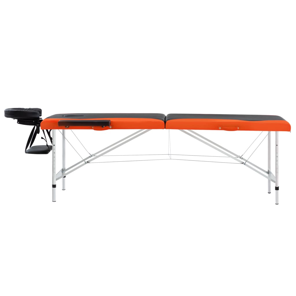 vidaXL saliekams masāžas galds, 2 daļas, alumīnijs, melns ar oranžu