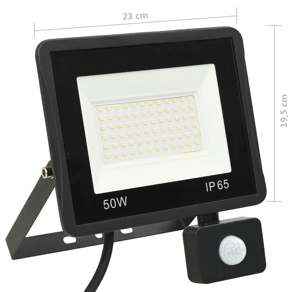 vidaXL LED prožektors ar sensoru, 50 W, silti balta gaisma