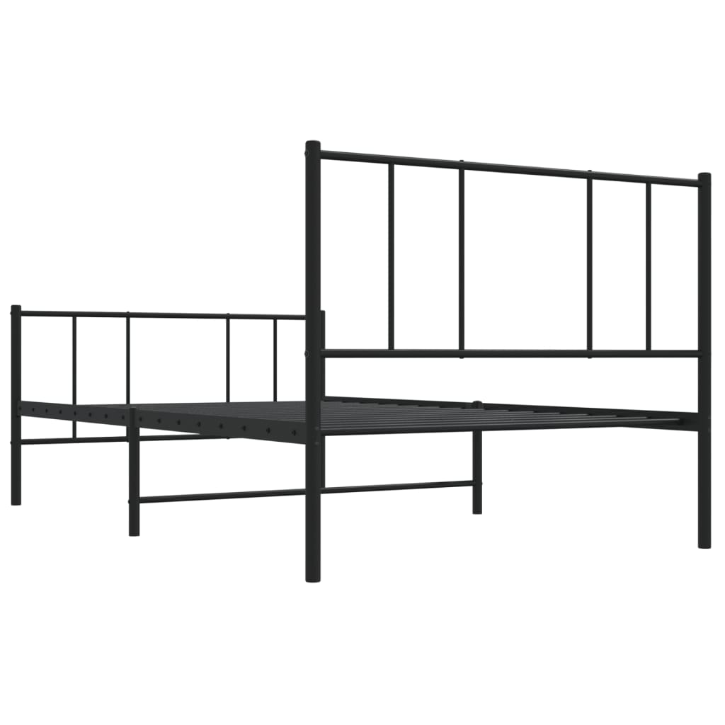 vidaXL gultas rāmis ar galvgali un kājgali, melns metāls, 100x190 cm
