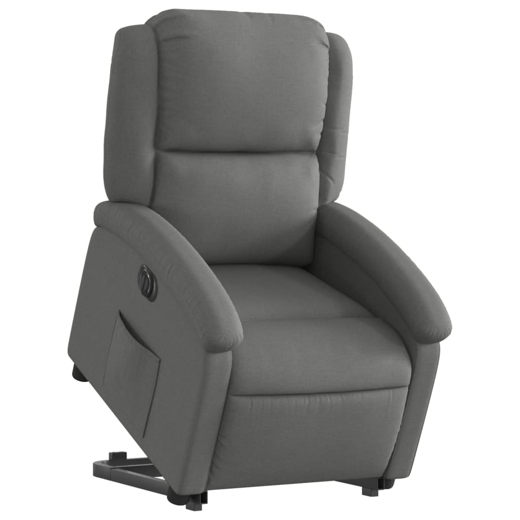 vidaXL elektrisks atpūtas krēsls, paceļams, atgāžams, pelēks audums