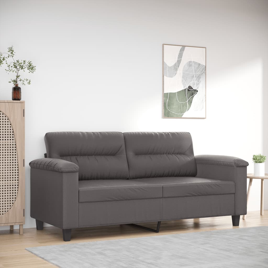 vidaXL divvietīgs dīvāns, pelēks, 140 cm, mākslīgā āda