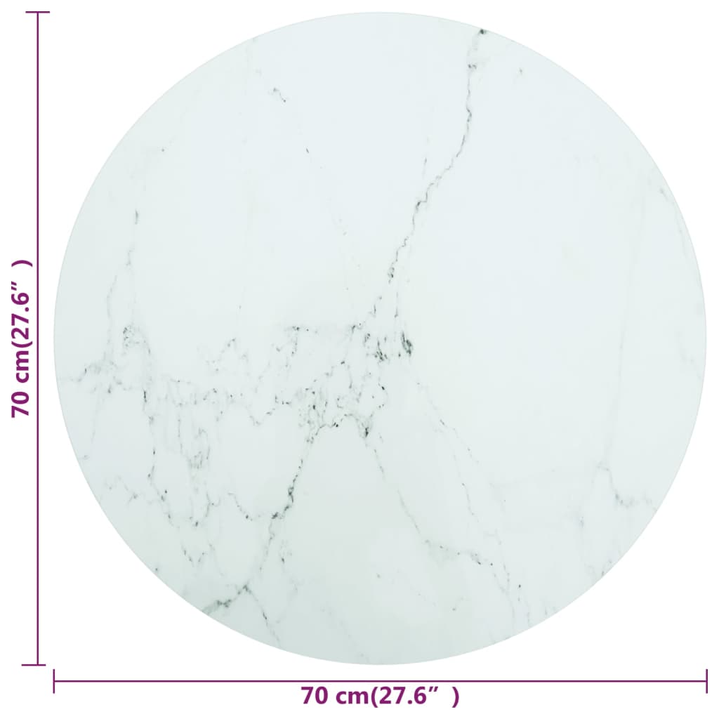 vidaXL galda virsma, balta, Ø70x0,8 cm, stikls ar marmora dizainu