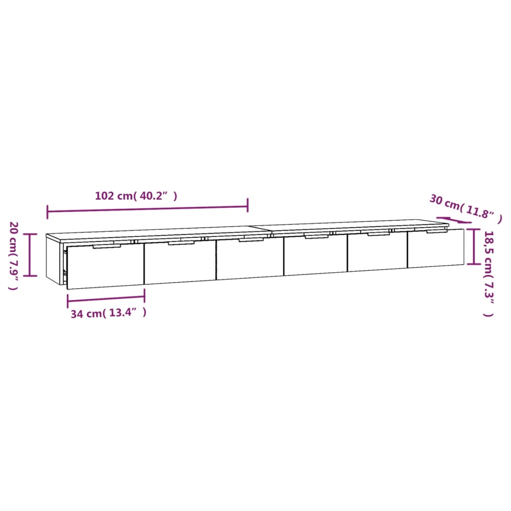 vidaXL sienas skapīši, 2 gab., ozola, 102x30x20 cm, inženierijas koks