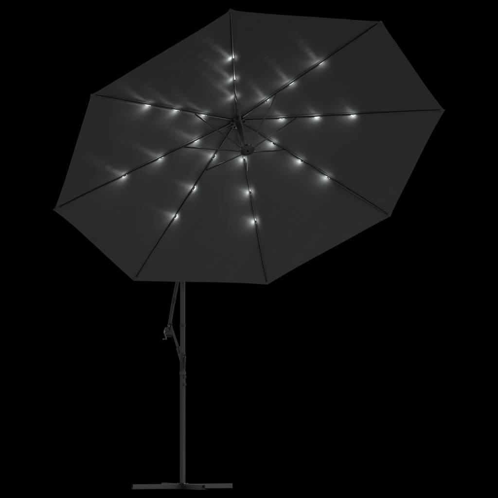 vidaXL saulessargs ar LED gaismām un metāla kātu, 350 cm, pelēks