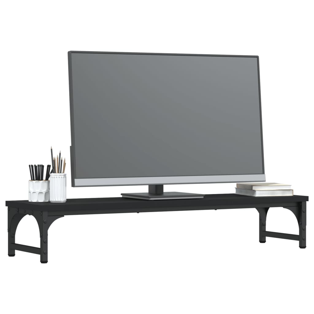 vidaXL monitora paliktnis, melns, 85x23x15,5 cm, inženierijas koks