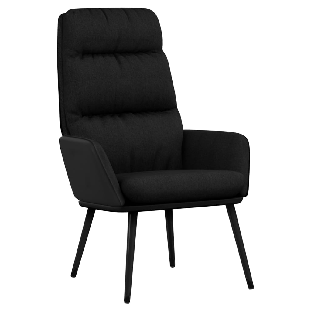 vidaXL atpūtas krēsls ar kājsoliņu, melns, audums un mākslīgā āda
