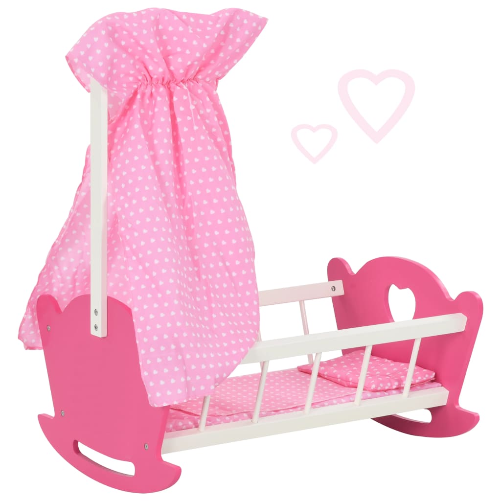 vidaXL leļļu gulta ar baldahīnu, MDF, 50x34x60 cm, rozā