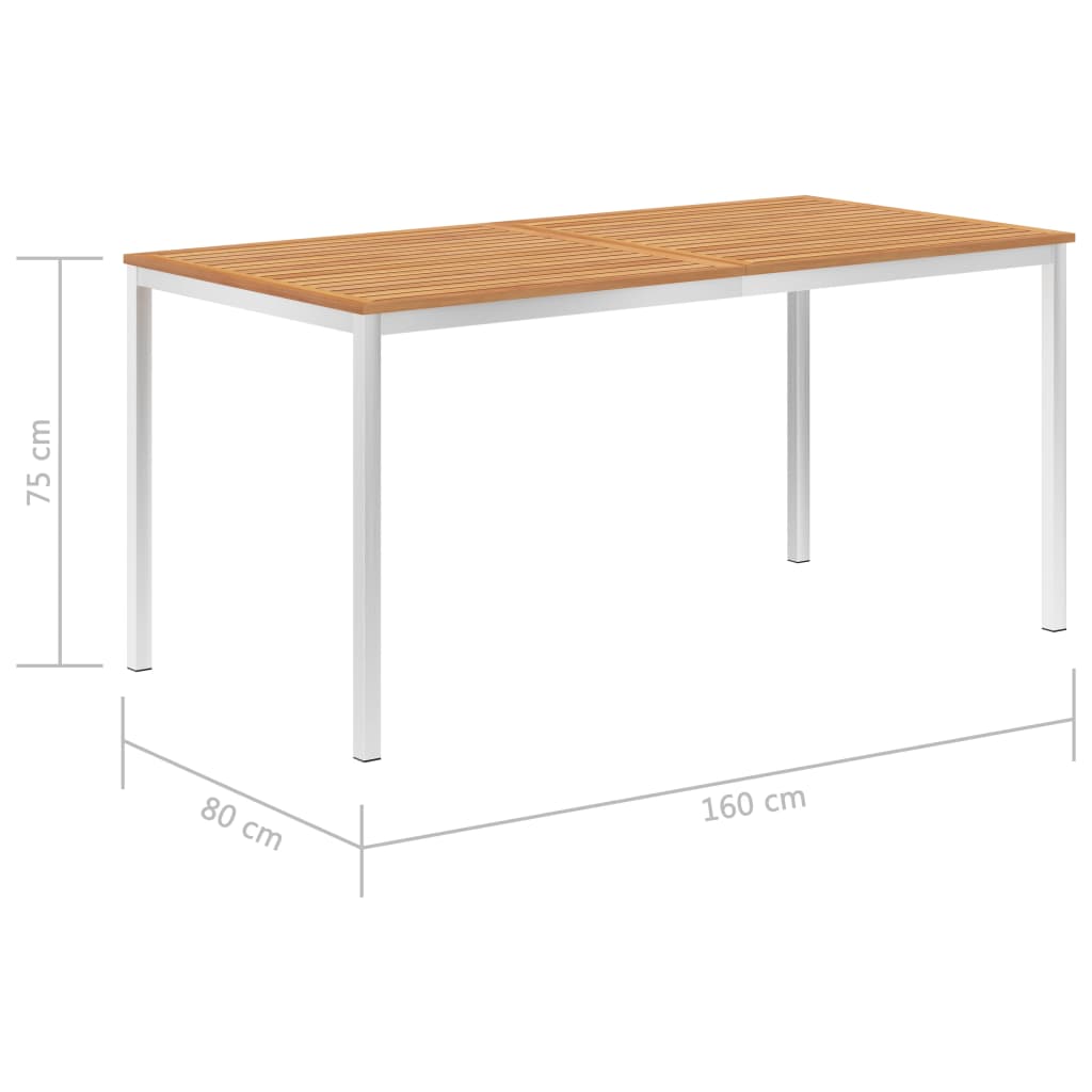 vidaXL dārza galds, 160x80x75 cm, masīvs tīkkoks, nerūsējošs tērauds