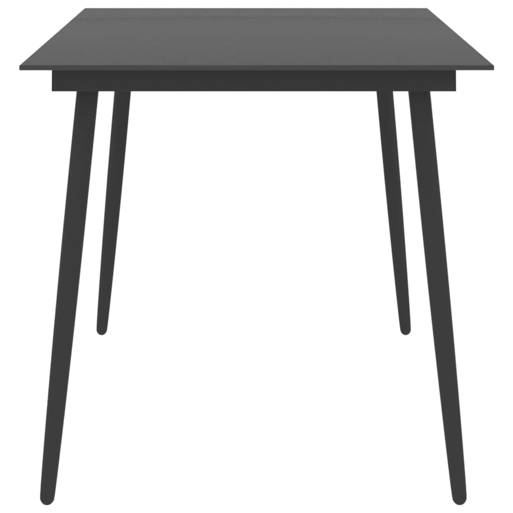 vidaXL dārza galds, melns, 150x90x74 cm, tērauds un stikls