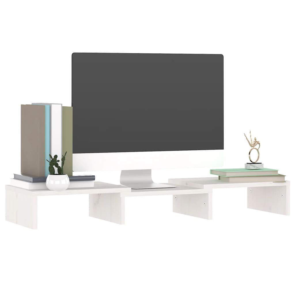 vidaXL monitora paliktnis, balts, 60x24x10,5 cm, priedes masīvkoks
