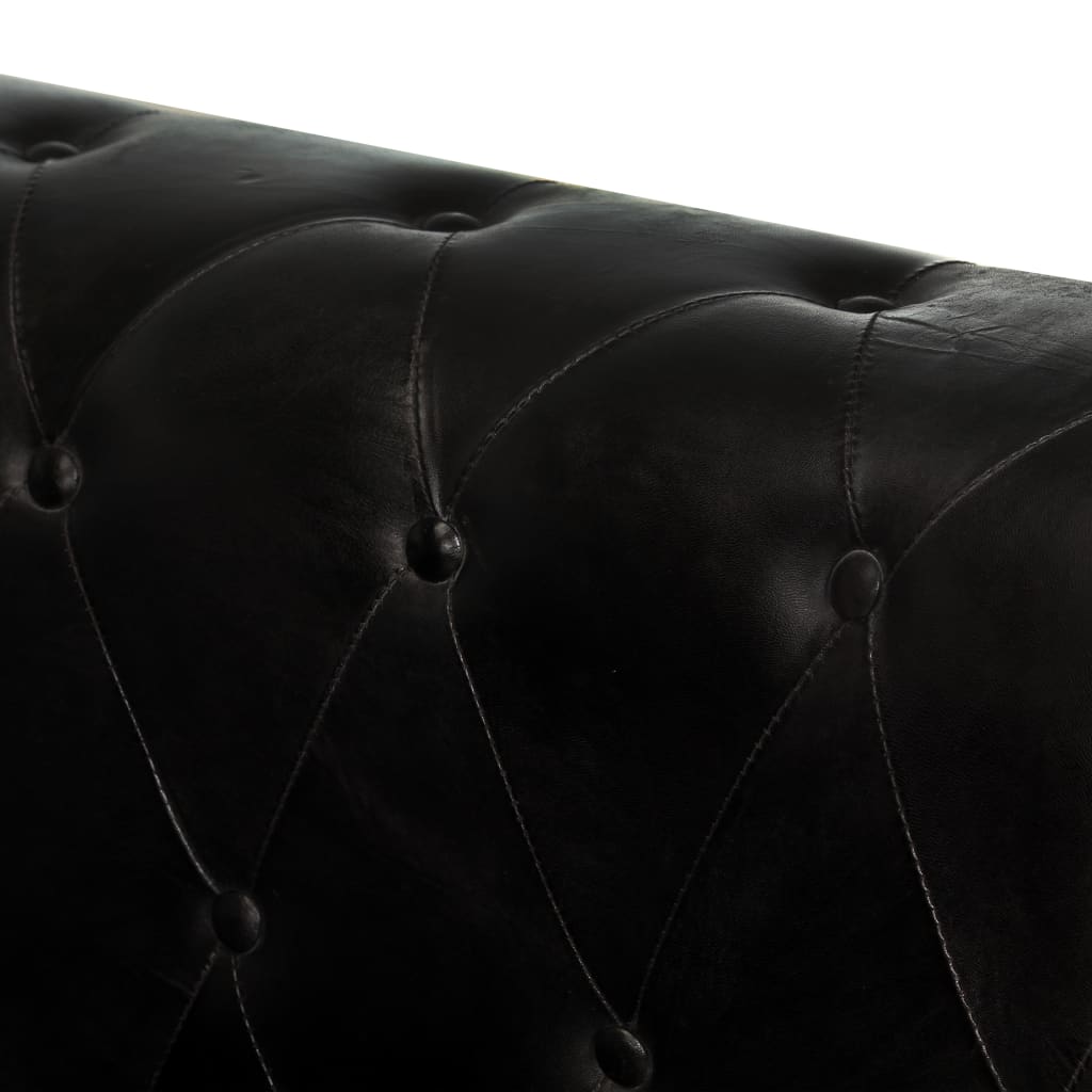 vidaXL atpūtas krēsls Chesterfield, melna dabīgā āda