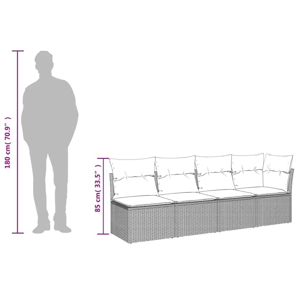 vidaXL četrvietīgs dārza dīvāns ar matračiem, melna PE rotangpalma