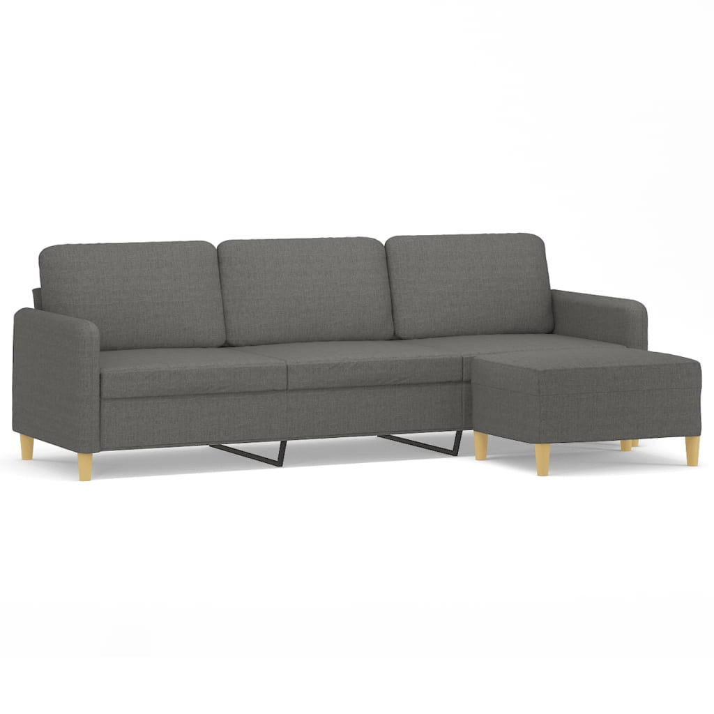 vidaXL trīsvietīgs dīvāns ar kājsoliņu, 210 cm, tumši pelēks audums