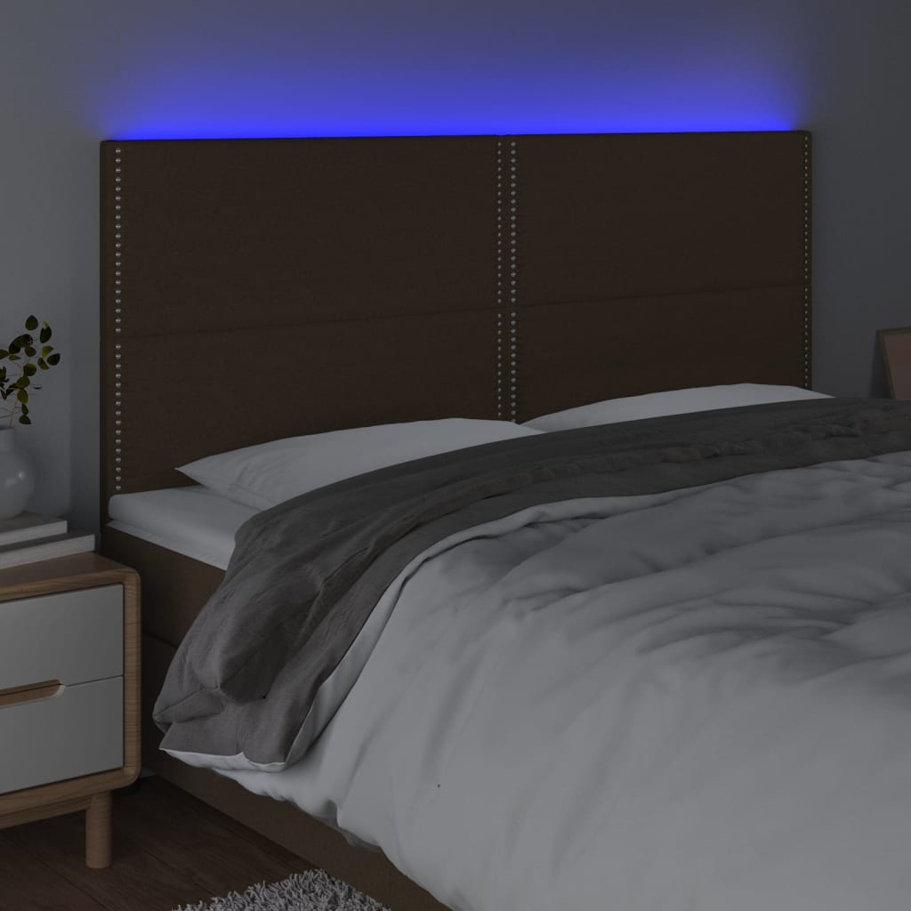 vidaXL gultas galvgalis ar LED, 160x5x118/128 cm, tumši brūns audums