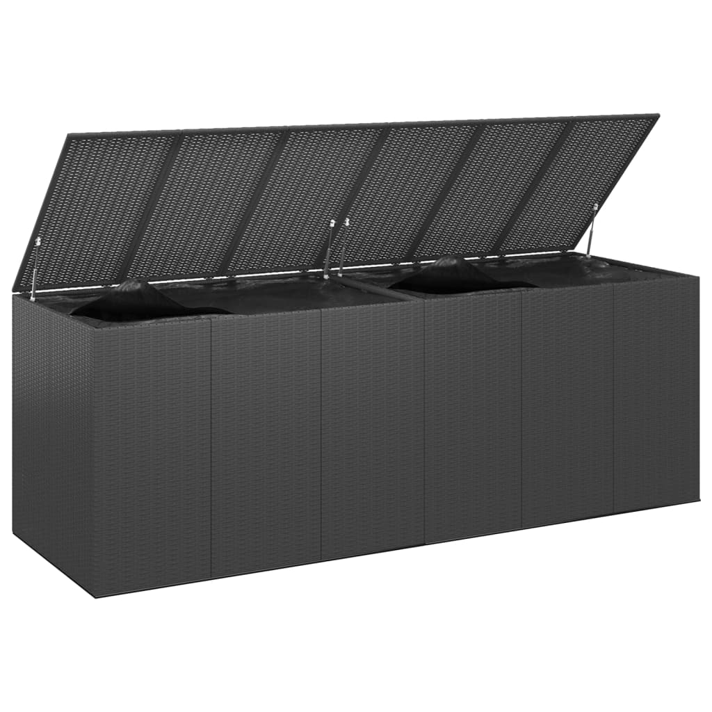 vidaXL dārza spilvenu kaste, 291x100,5x104 cm, melna PE rotangpalma