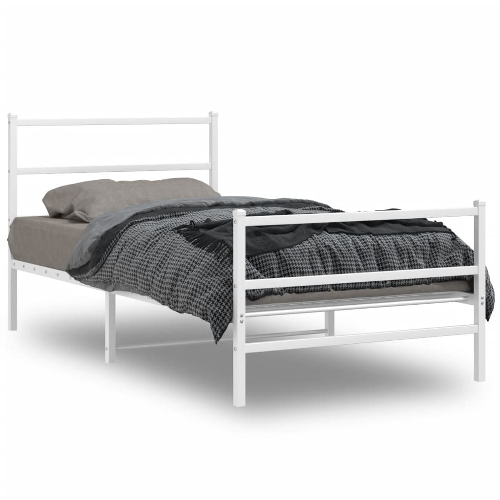 vidaXL gultas rāmis ar galvgali un kājgali, balts metāls, 100x200 cm
