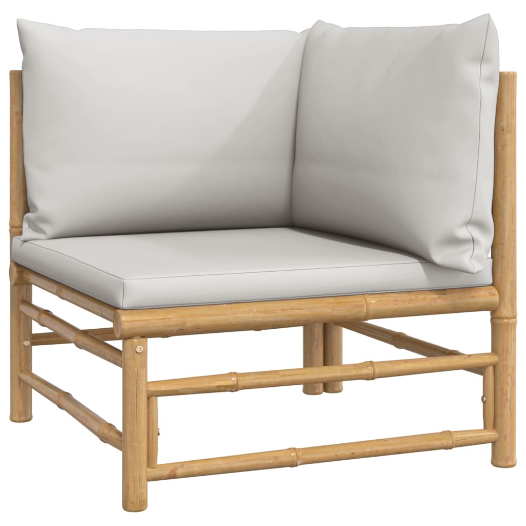 vidaXL 7-daļīgs dārza dīvānu komplekts ar pelēkiem matračiem, bambuss