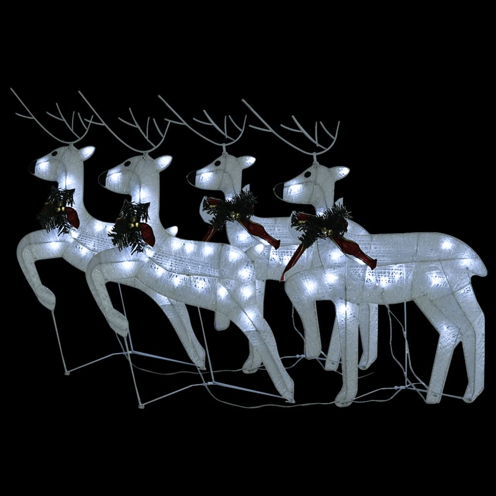vidaXL Ziemassvētku ziemeļbrieži, 4 gab., balti, 80 LED