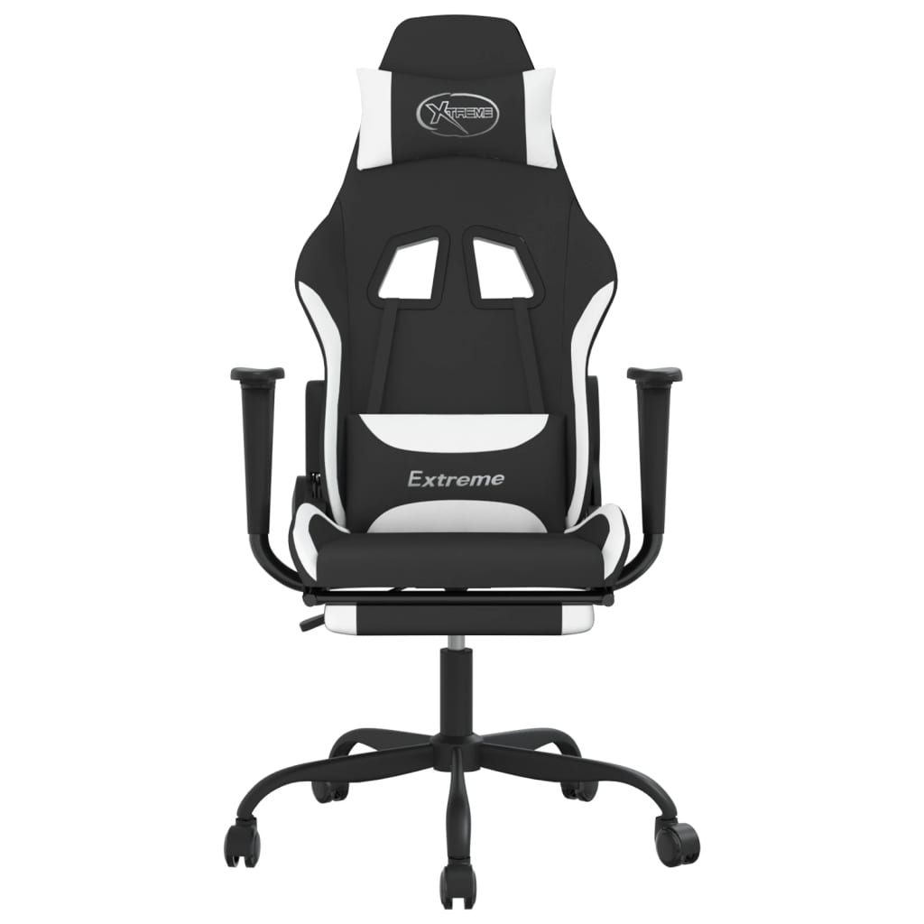 vidaXL datorspēļu krēsls ar kāju balstu, melns un balts audums