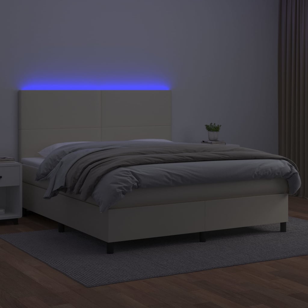 vidaXL atsperu gulta, matracis, LED, krēmkrāsas, 180x200 cm