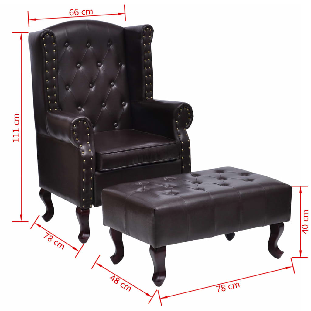 vidaXL atpūtas krēsls ar kājsoliņu, tumši brūna mākslīgā āda