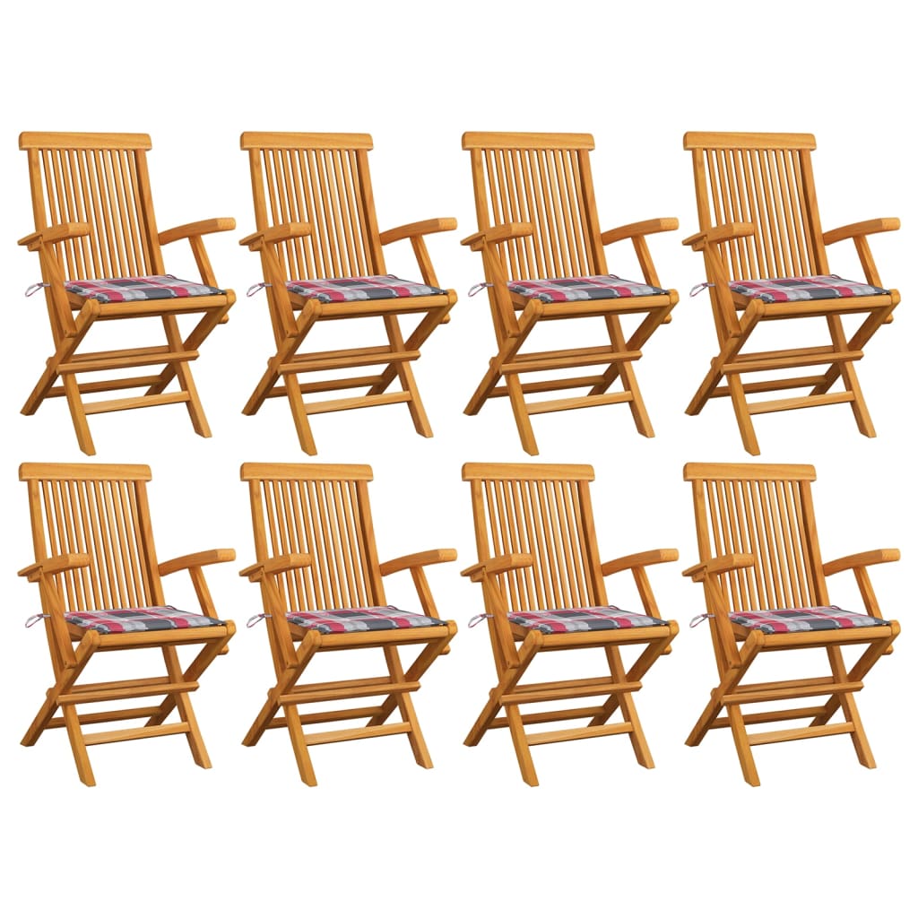vidaXL dārza krēsli, matrači ar četrstūriem, 8 gab., masīvs tīkkoks