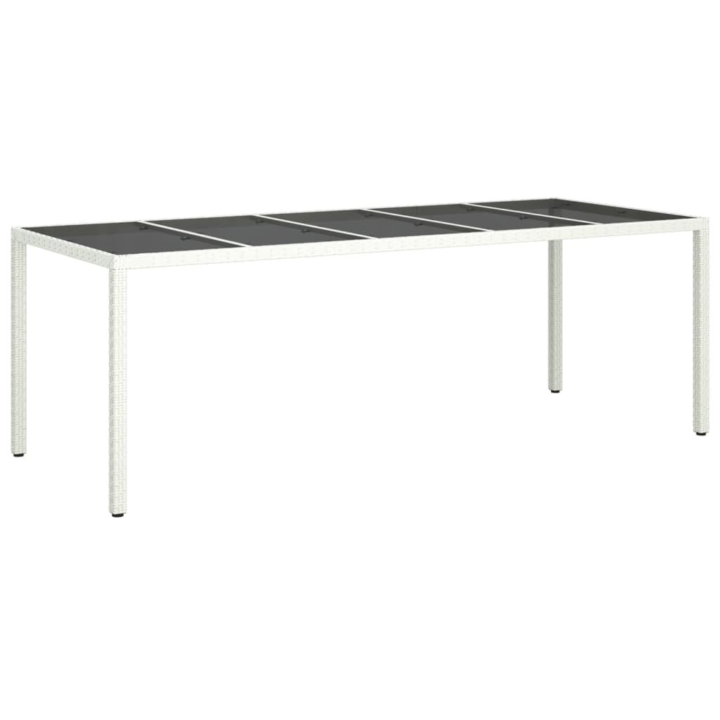 vidaXL dārza galds, 250x100x75cm, PE rotangpalma, rūdīts stikls, balts