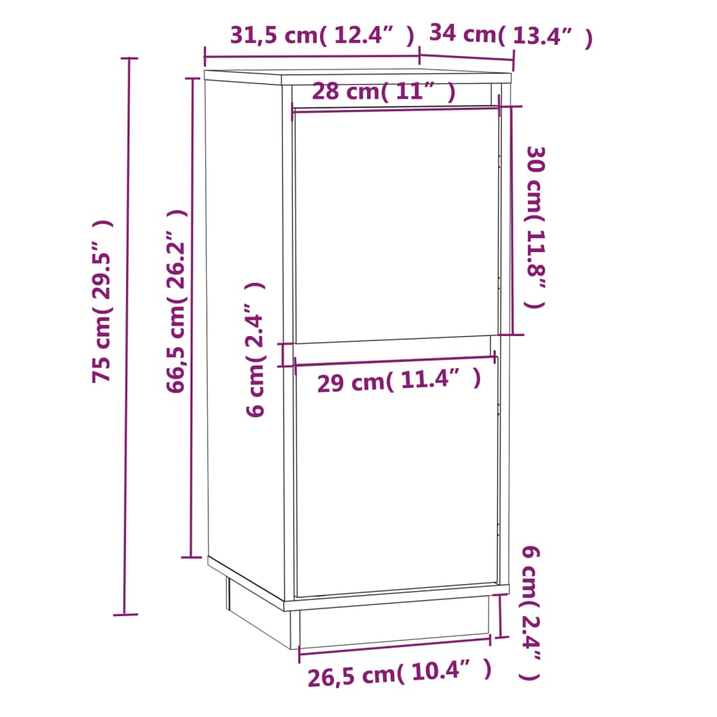 vidaXL kumodes, 2 gab., baltas, 31,5x34x75 cm, priedes masīvkoks