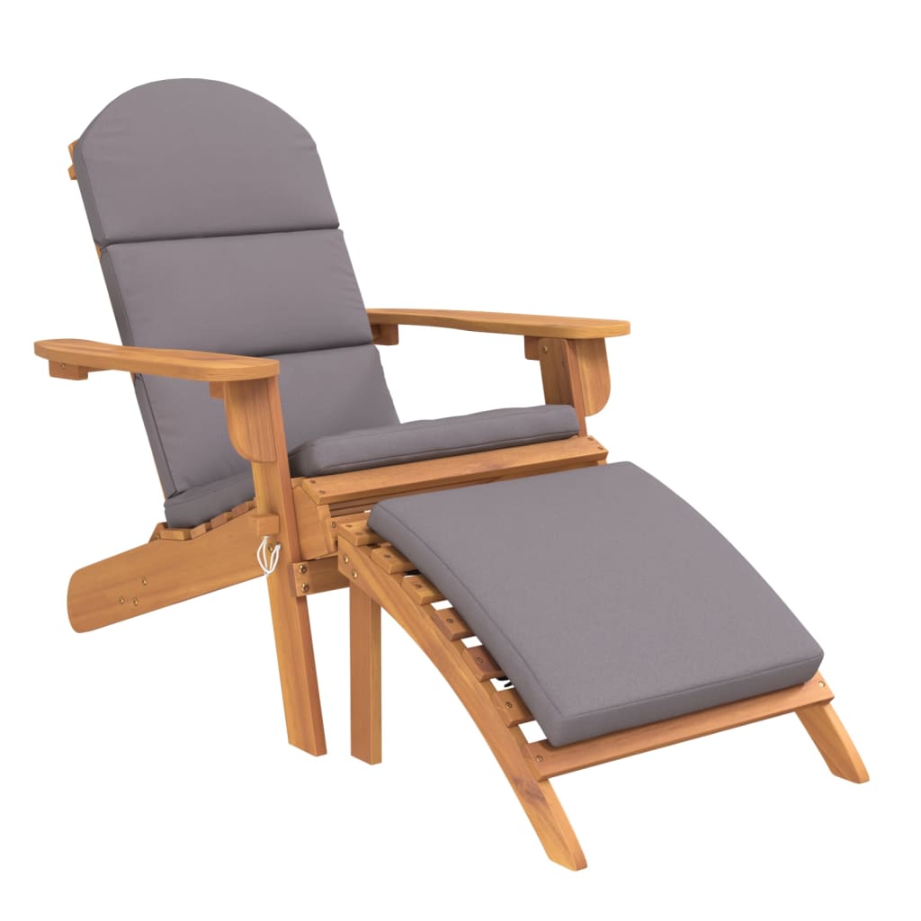 vidaXL dārza krēsls ar kāju balstu, akācijas masīvkoks