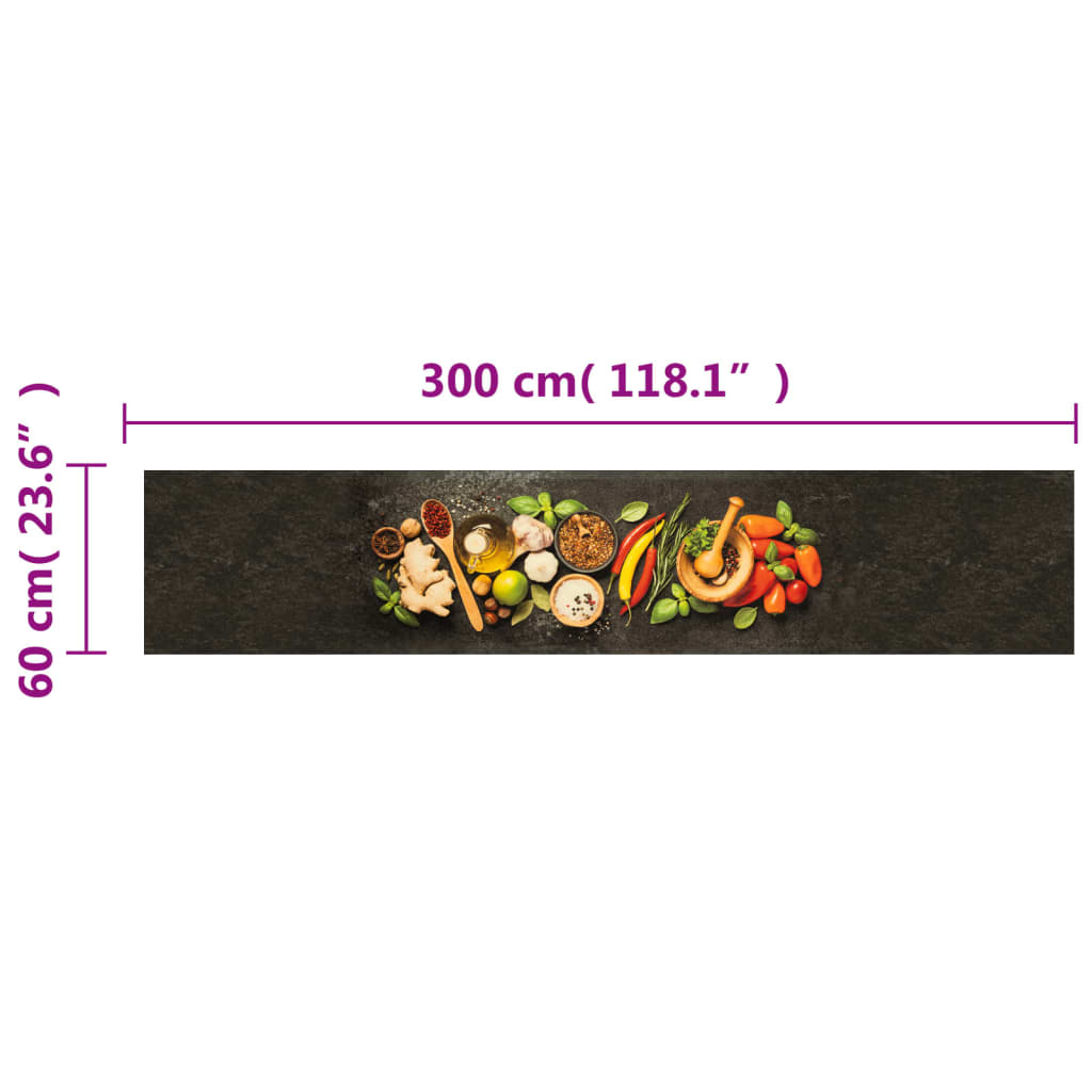 vidaXL virtuves paklājs, mazgājams, garšvielu apdruka, 60x300 cm
