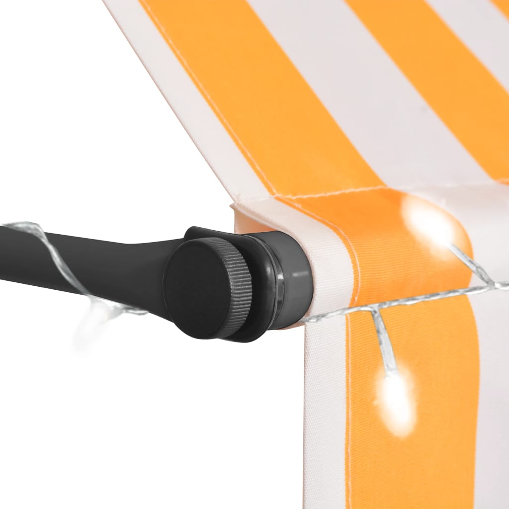 vidaXL izvelkama markīze ar LED, manuāla, 250 cm, balta un oranža