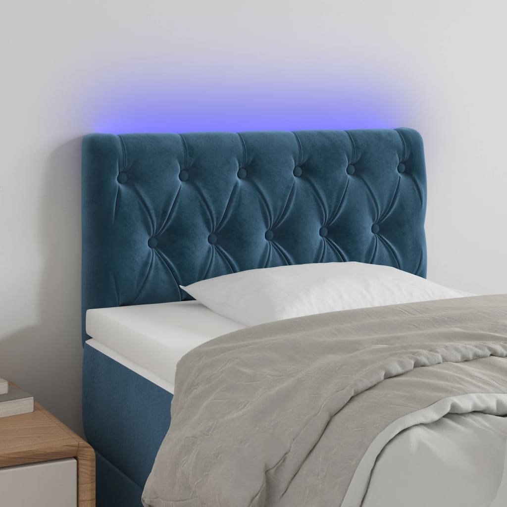 vidaXL gultas galvgalis ar LED, 80x7x78/88 cm, tumši zils samts