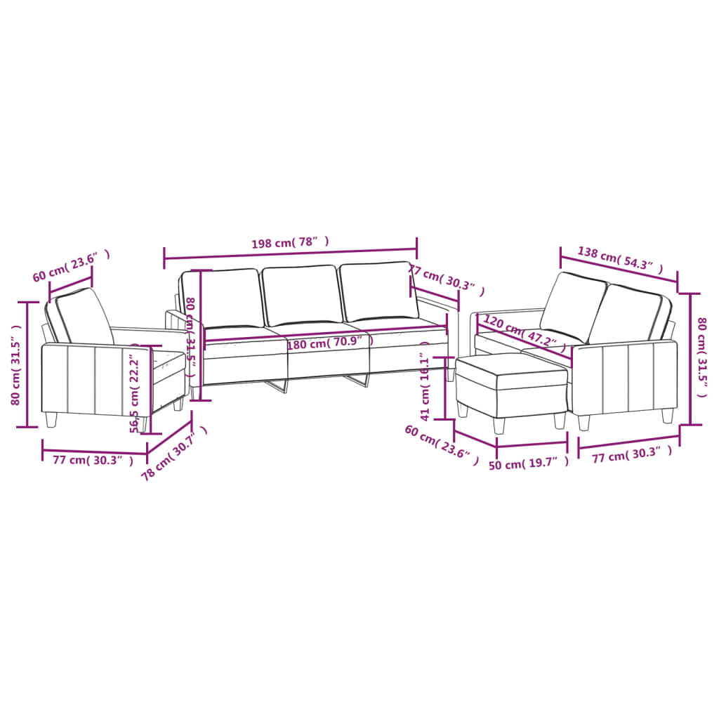 vidaXL četrdaļīgs dīvānu komplekts ar spilveniem, gaiši pelēks audums