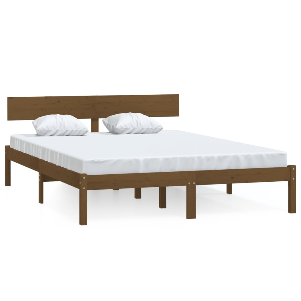 vidaXL gultas rāmis, brūns, priedes masīvkoks, 135x190 cm, divvietīgs