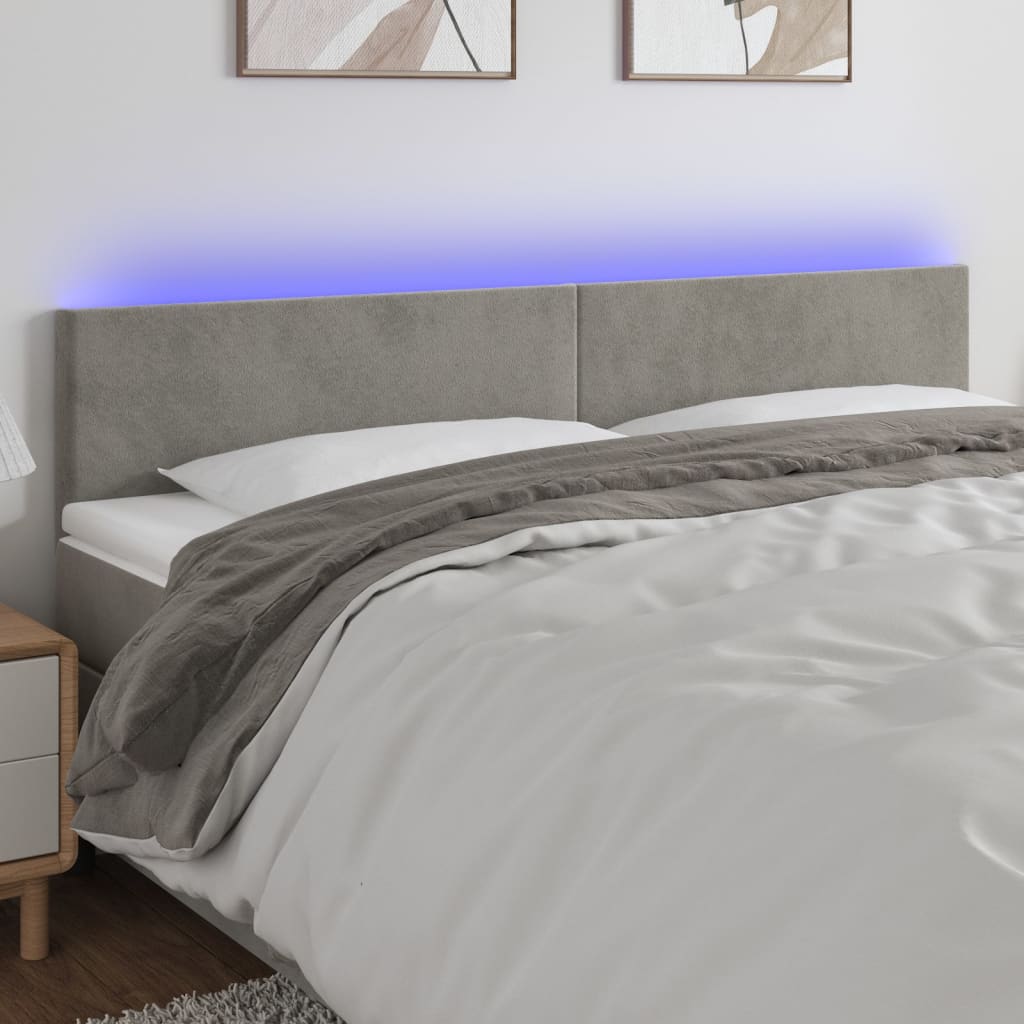 vidaXL gultas galvgalis ar LED, 160x5x78/88 cm, gaiši pelēks samts
