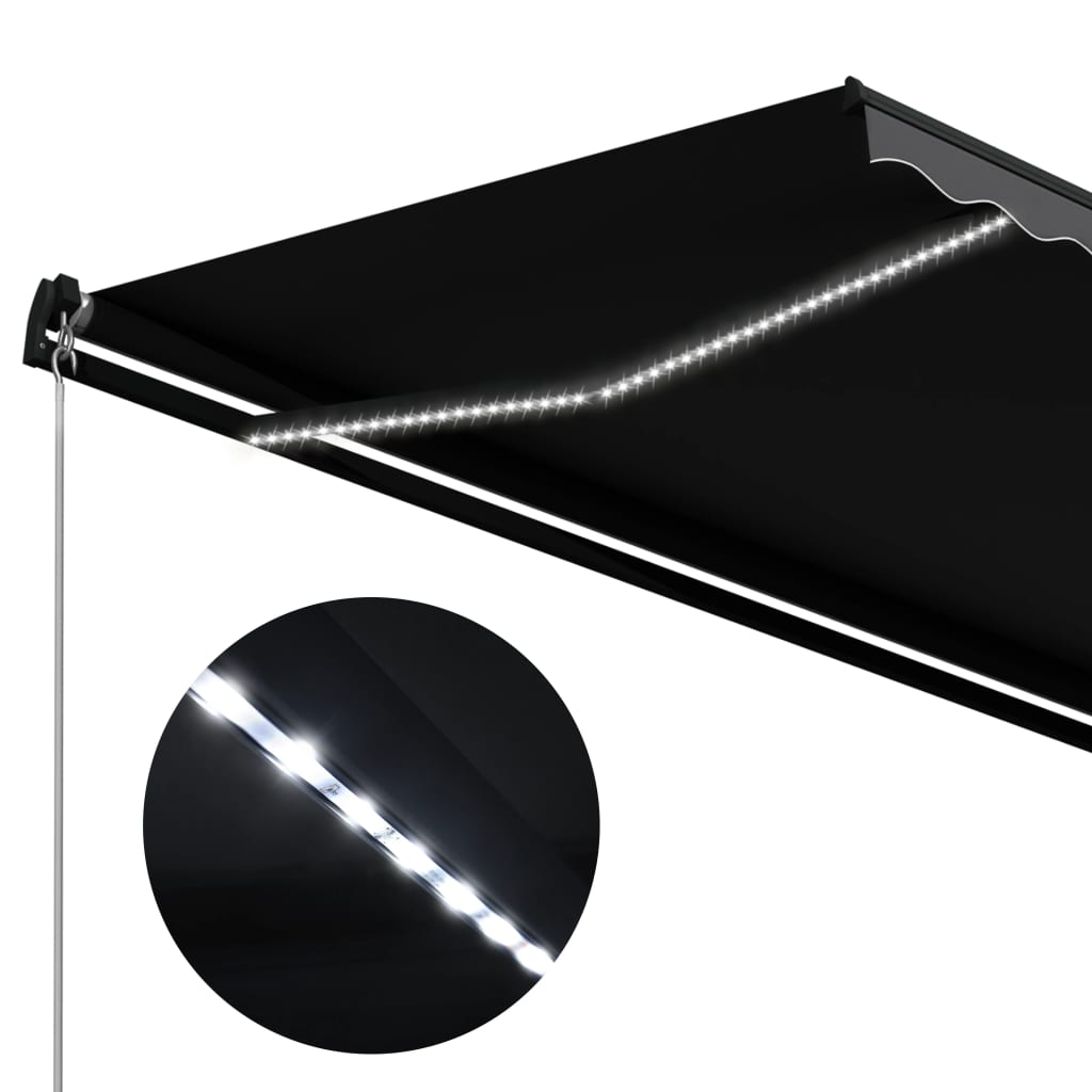 vidaXL manuāli izvelkama markīze ar LED, 450x300 cm, antracītpelēka
