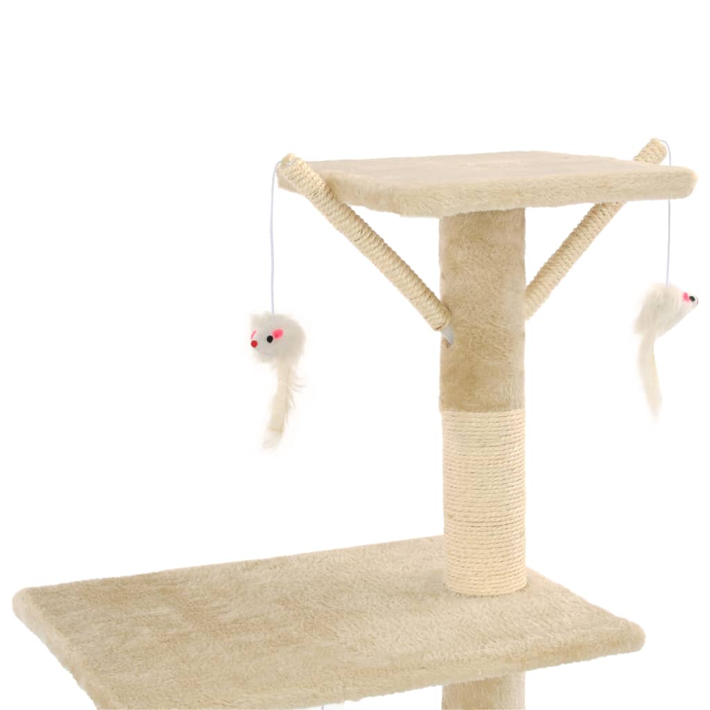 vidaXL kaķu māja ar sizala stabiem nagu asināšanai, 138 cm, bēša
