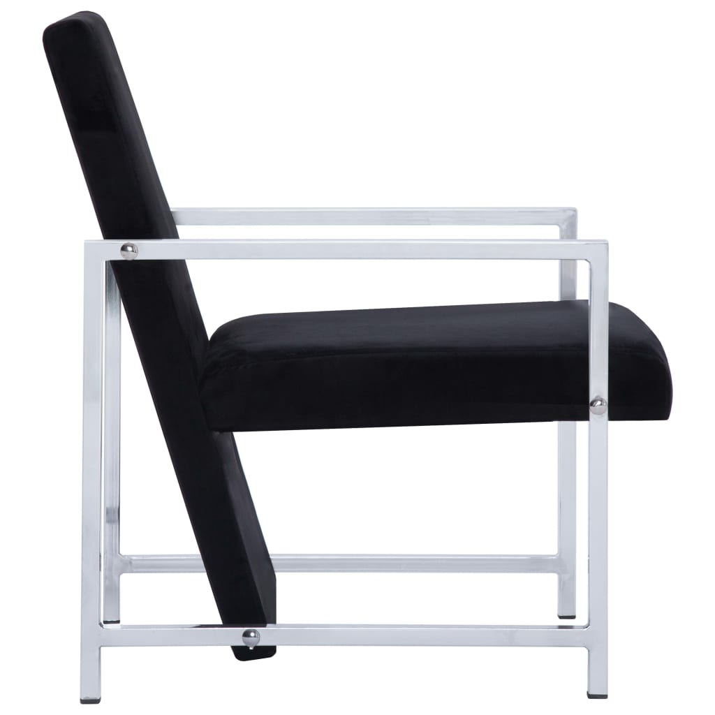 vidaXL atpūtas krēsls ar hromētām kājām, melns samts