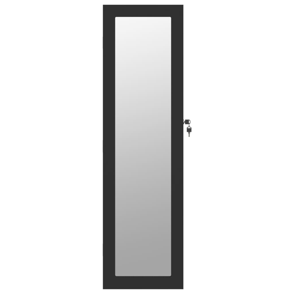 vidaXL sienas rotaslietu skapītis ar spoguli, melns, 30x8,5x106 cm